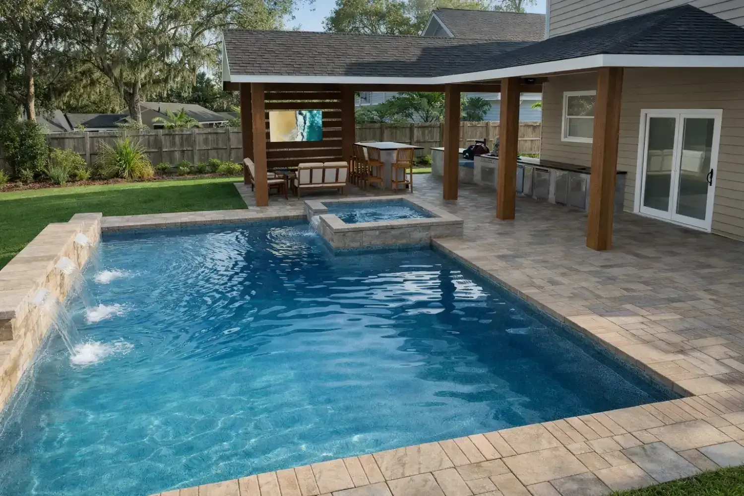 Custom pool and spa design by Serene Spaces Studio
