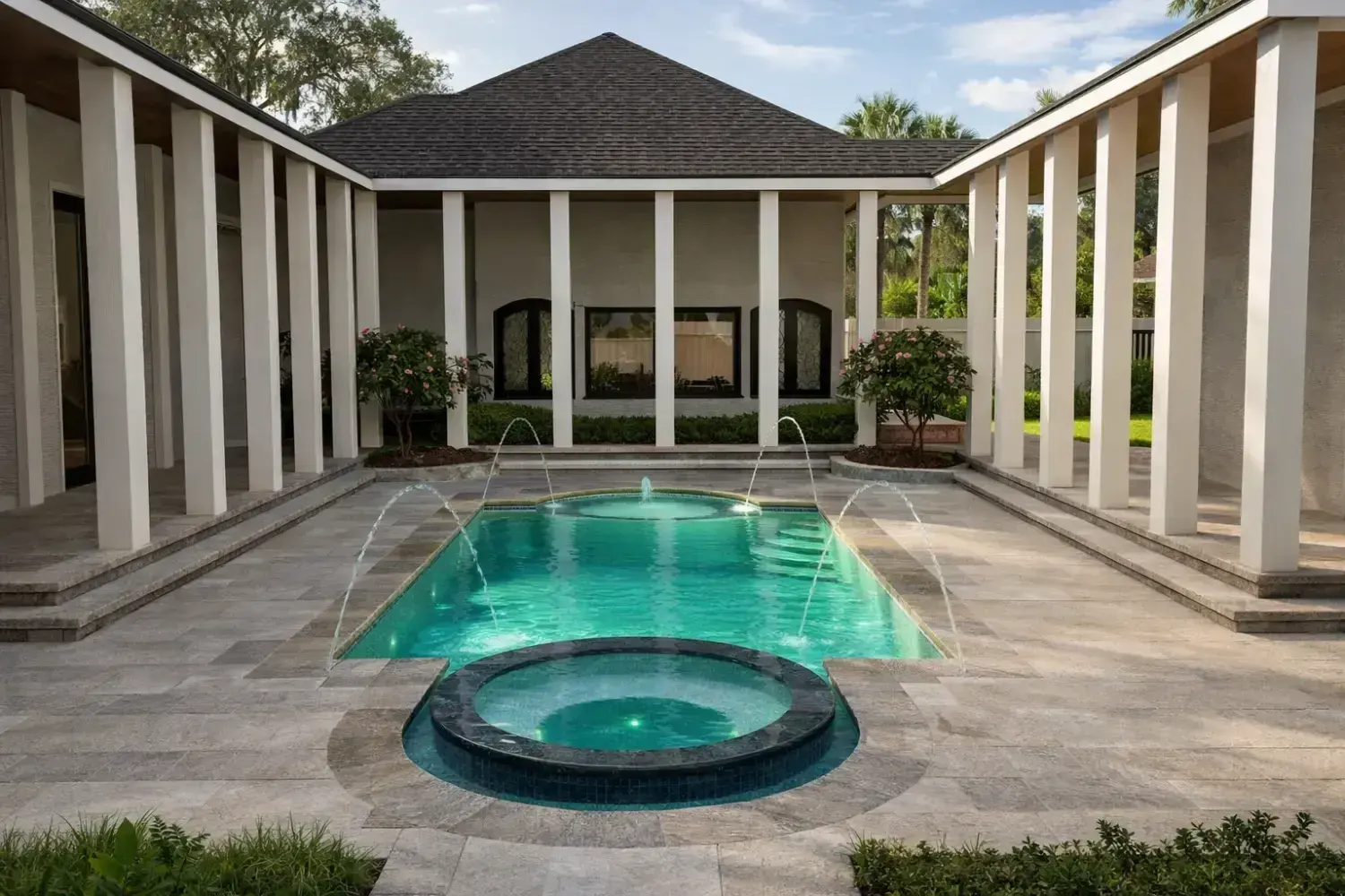 Custom pool and spa design by Serene Spaces Studio